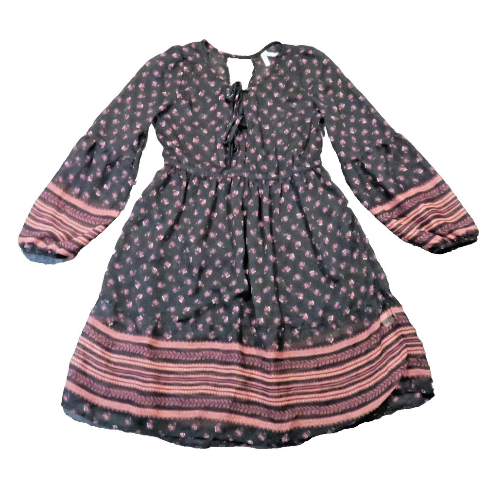 Mudd Floral Mini Dress L Black Sheer Boho Whimsical Gothic Cottagecore Sexy Edgy
